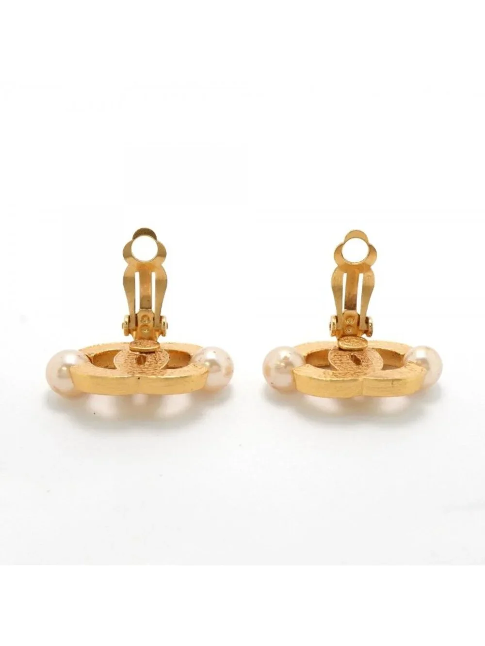 Chanel Earrings CC Logo Gold Plated Faux Pearl